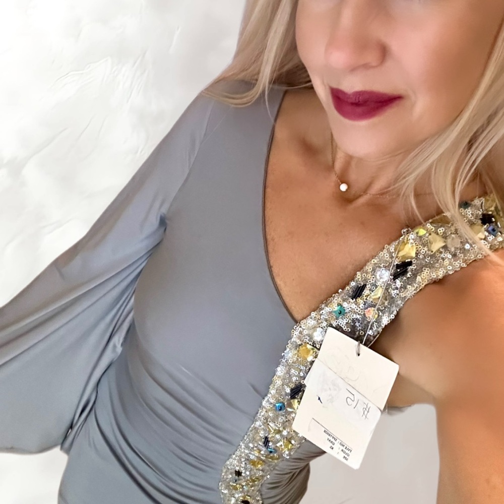SPY One-Shoulder Dress in Gray with Sequin Detail-NWT - Picture 2 of 9